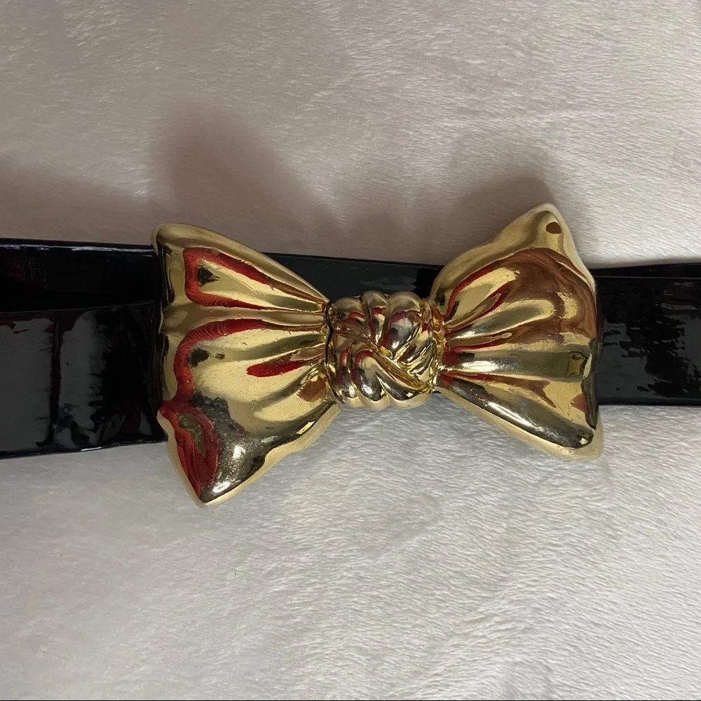Accessories NYC Faux Patent Leather Bow Waist Belt 30